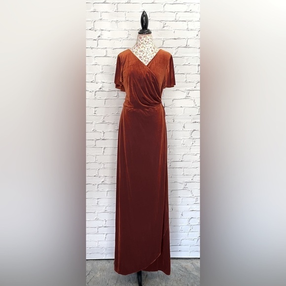 Flutter Sleeve Velvet Wrap Maxi Dress With PocketsIN Auburn Moon - Picture 1 of 6
